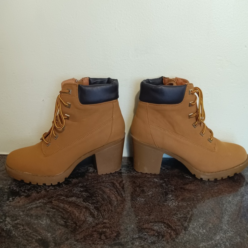 Zigisoho Womens Workboot Style Heeled Boots – Tan - Size 8 1/2 - Picture 6 of 10